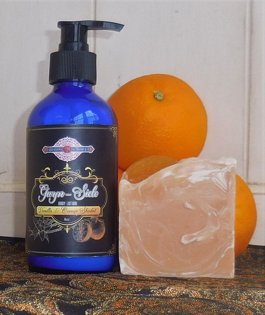 Gwyn-Sicle Vanilla and Orange Sherbert Soap and Lotion Gift Set. 8 oz.