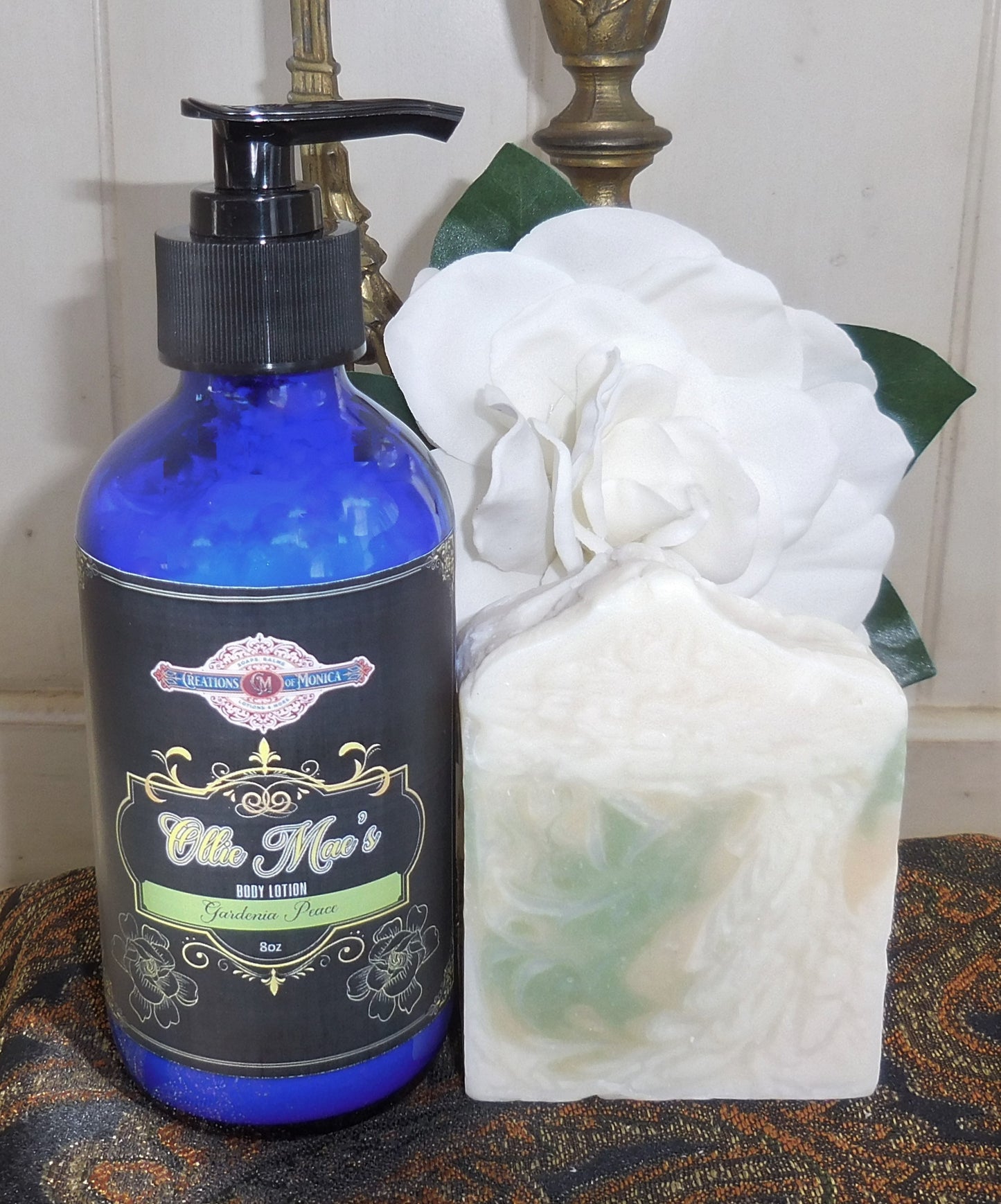 Ollie Mae's, Gardenia Peace Soap and 8 oz Lotion Gift Set.