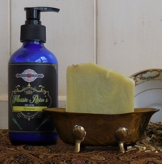 Flossie Rein's Lemongrass Soap and 8 oz Lotion Gift Set.